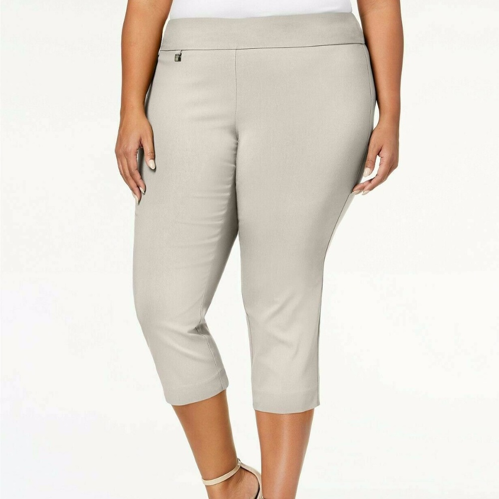 Alfani Plus Gray Tummy-Control Stretch Capri Pants